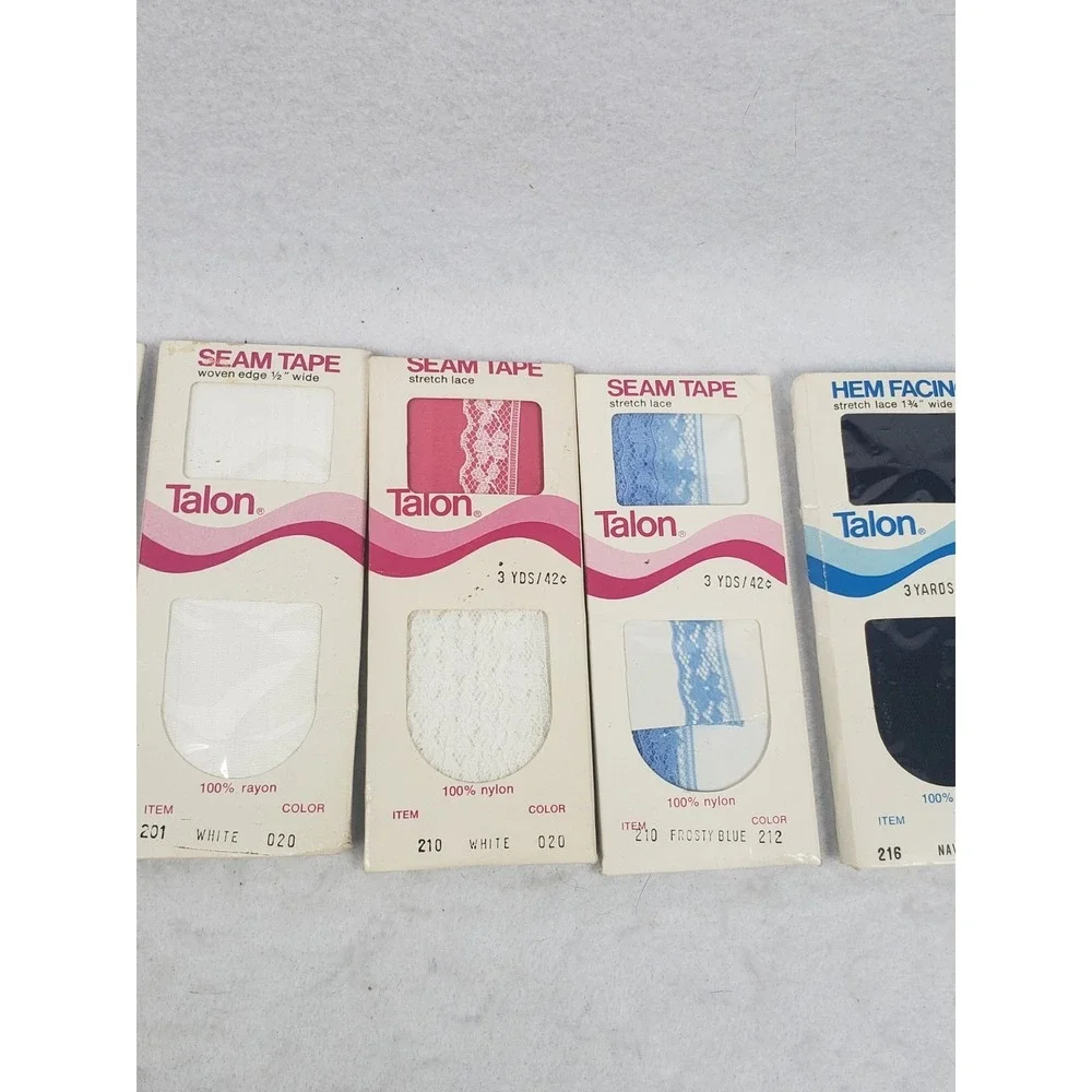 5 VTG New Unopened Talon Sewing Notions Lace Seam Tape + 1 Hem Facing